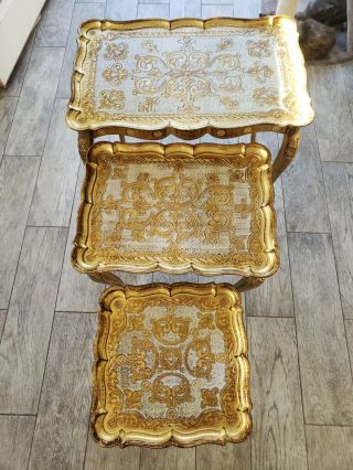 Vintage 3 Italian Gold Plastice Stacking Nesting Tables Made In Florence,  Italy