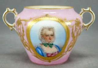 Sevres Style Hand Painted Madame De Pompadour Pink & Gold Sugar 19th Century