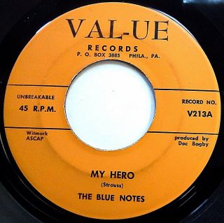 Blue Notes Vg,  Val - Ue Records Doowop 45 My Hero B/w A Good Woman F3004