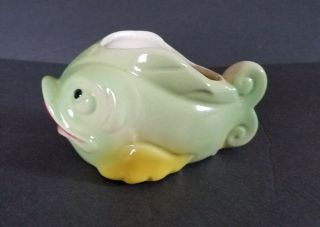 Vintage American Bisque Light Green And Yellow Tropical Fish Planter So Adorable