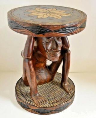 Vintage African Asian Wood Carved Stool Table Plant Stand