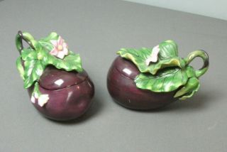 2 Vintage Fitz & Floyd Eggplant Tureen Covered Dish - 4 " T X 5 1/2 " W Each - B Sb