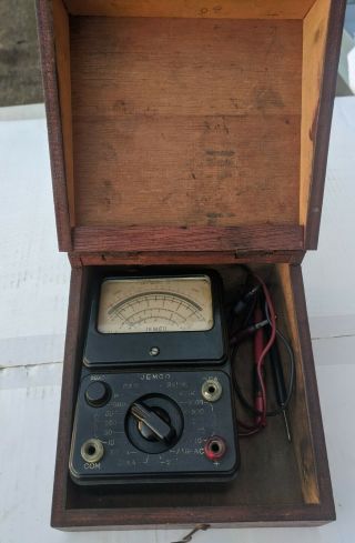 Vintage Jemco Japanese Analog Multimeter In Timber Wooden Box