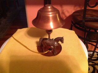 Antique Hammered Copper Western Table Lamp,  Horse Figure