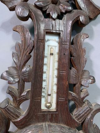Antique GERMAN Old BLACK FOREST Style CARVED Wood WEATHER STATION Barometer 3