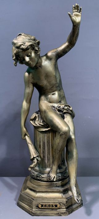 Lg 19thc Antique Victorian Era Eros Statue Old Greek God Of Sex & Love Sculpture