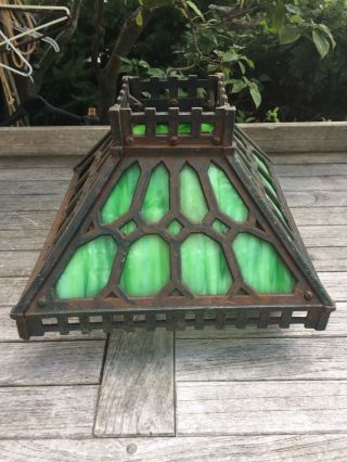 Antique Arts & Crafts Mission Slag Glass Cast Iron Lamp Shade,  Restore