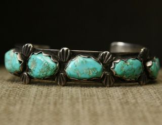 Vintage Native American Zuni Turquoise Sterling Silver Cuff Bracelet
