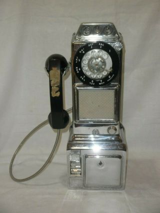 Vintage Chrome Black 3 Coin Slot Rotary Dial Pay Phone Telephone