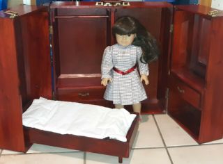 Vintage Pleasant Company Samantha 18 " American Girl Doll & Wood Murphy Bed Trunk
