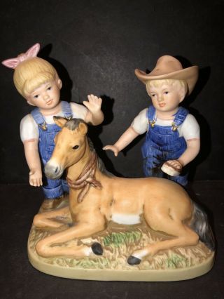Denim Days Figurine 1510 The Colt Horse 1985 Homco Debbie & Danny