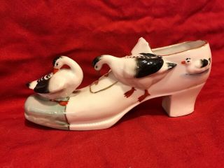 VERY RARE 1911 Antique German Shoe Figurine Ceramic w Ducks 3544 2