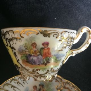 19thC Antique Meissen Dresden Hand Painted Cup & Saucer Fragonard Courting Scene 2