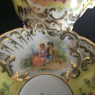 19thC Antique Meissen Dresden Hand Painted Cup & Saucer Fragonard Courting Scene 3