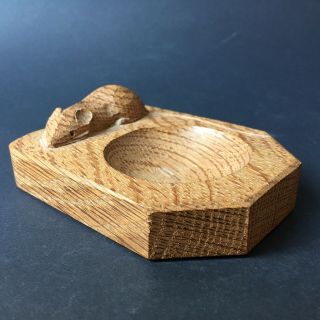Robert Mouseman Thompson Oak Carved Mouse Pin Dish Tray