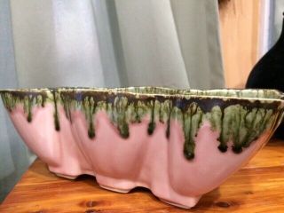 Vmcm Ungemach Upco Pottery Pink Green Drip Garden Planter Usa Home Decor Vintage