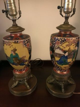 Two Chinese Antique Famille Rose Porcelain Vase Lamps,  1910 - 1930