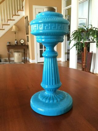 Antique Blue Opaline Oil Lamp Base With Greek Key