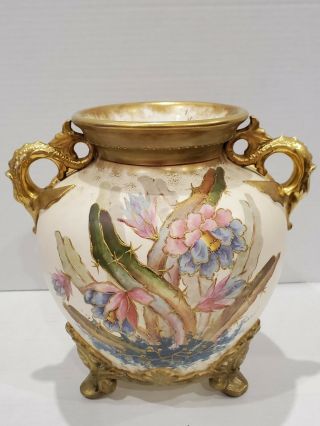 Antique Royal Bonn Franz Mehlem Cactus Flower Porcelain Vase - Germany - 9 "