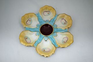 Vintage Hand Painted 6 Well Oyster Plate