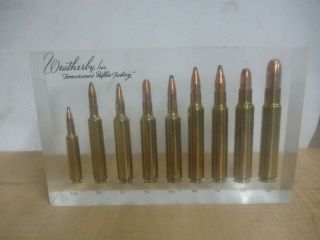 Weatherby Lucite Ammo Display Cartridge Advertising Bullet Shooting Vtg Gun Sign