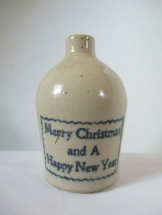 Antique Miniature Stoneware Jug Merry Christmas And A Happy Year 3 3/4 " Tall