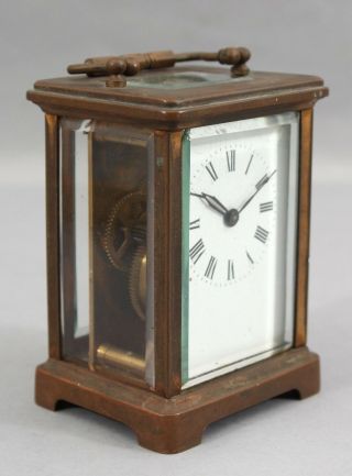 19thc Antique French Bronze Carriage Clock W/ Key, .