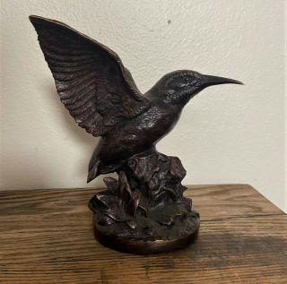 Vintage Maitland Smith Bronze Bird Hummingbird Sculpture Statue - 8 " Tall