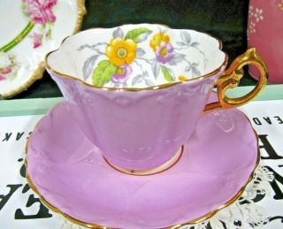 Paragon Tea Cup And Saucer Lavender Purple Teacup Floral Textured Victorian