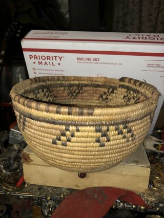 Vintage Southwestern Tight Coil Woven Weave Basket Bowl 9.  5 " By 5.  5”