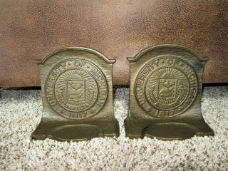 Pair Antique Solid Bronze University Of Michigan Wolverine Bookends Victorian UM 2