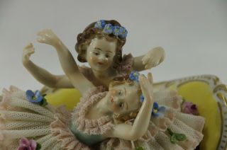 Volkstedt Porcelain Figurines Dresden Lace Children Ballerina Reclining Chaise 2