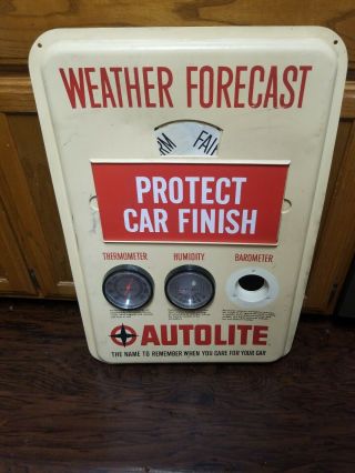 Vtg Autolite Weather Forecast Adjustable Dealer Gauge Plasticsign30x20 "