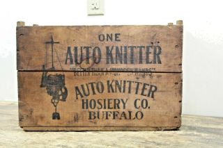 Antique Vintage Wood Sock Auto Knitter Crate Box - Buffalo Ny - Textile
