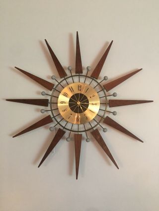 Sears Wall Clock Mid Century Vintage Sunburst Atomic Starburst Retro