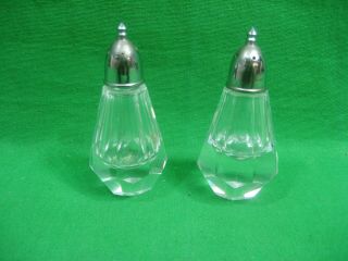 Vintage Salt & Pepper Shakers Clear Crystal With Silver Tops Hand Cut