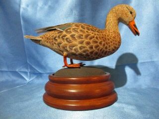 10614 Vtg Hand Carved Wooden Mallard Hen Duck 1985 Signed Artisan: Jeff Benes