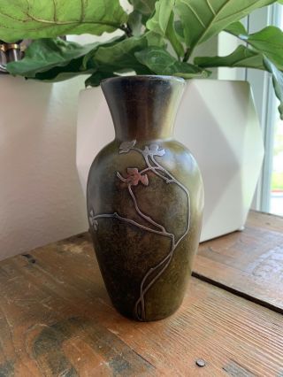 Heintz Art Metal Shop Sterling Silver Overlay On Bronze Vase 3697