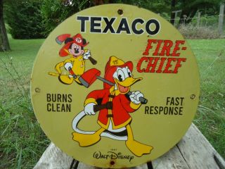 Vintage 1967 Texaco Fire - Chief Gasoline Porcelain Enamel Fuel Pump Sign Mickey