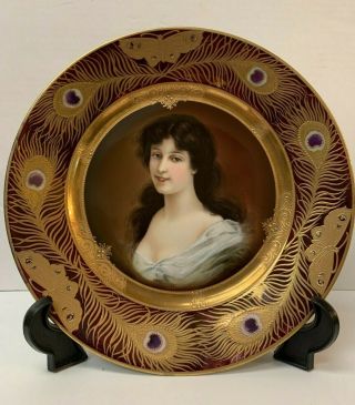 19th C.  Royal Vienna Hand Painted Cabinet Plate With Woman Portrait Amicitia