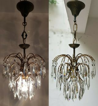Matching / Antique Vintage Brass & Crystals Small Waterfall Chandelier