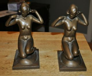 Vintage Art Deco Nude Woman Bookends 7 Inches Tall