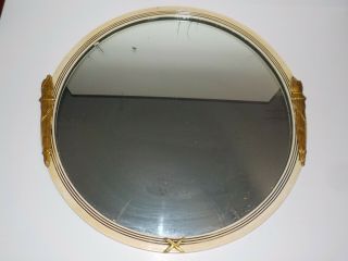 Vintage Art Deco 26 " Round Glass Gold Gesso Wall Mirror Antique Torches