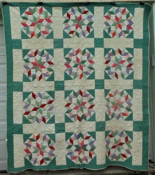 Unusual Antique Vintage Multi Star Patchwork Quilt,  Hand Stitched