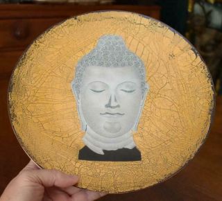 Rare Paul Alexander Mcm Mid Century Buddha Enameled And Gilded Copper Wall Plate