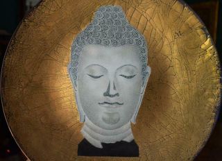RARE PAUL ALEXANDER MCM MID CENTURY BUDDHA ENAMELED AND GILDED COPPER WALL PLATE 3