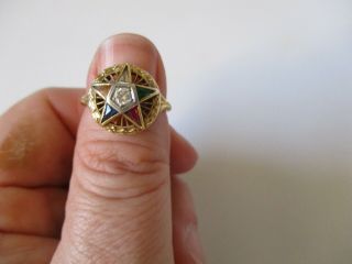 Vintage Antique 14k Gold Diamond Eastern Star Membership Award Ring 5.  5