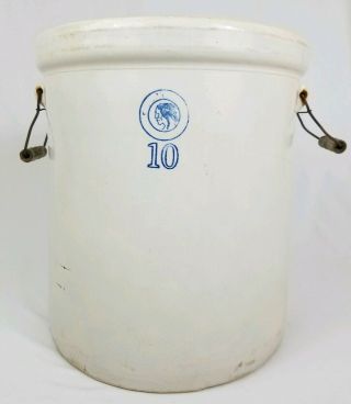 Antique Louisville Pottery Stoneware Crock With Handles Primitive 10 Gl Vintage