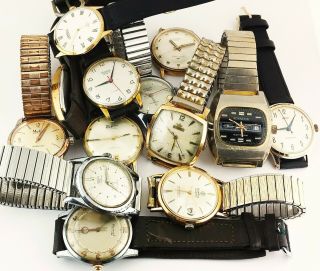13 Assorted Vintage Mechanical Watches Jaquet Droz Sandoz Ogival Marvin