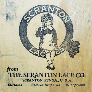 Rare Antique Scranton Pa Lace Co.  Wooden Sign Great Graphics Advertising Crate
